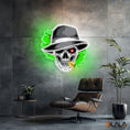 Load image into Gallery viewer, Skull, Hat & Smoke in the Neon Glow Neon Sign Light Artwork
