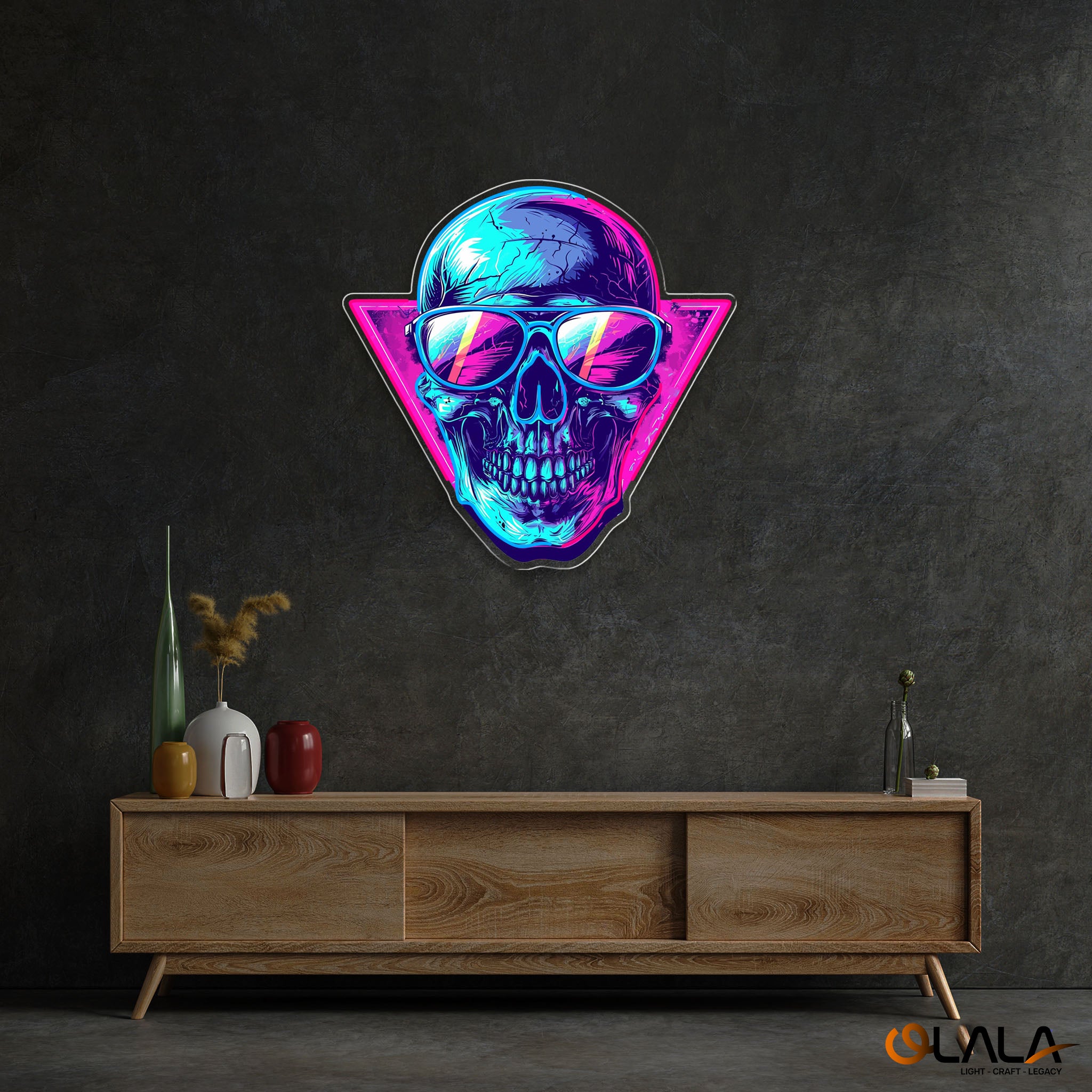 Cool Skull Wearing Glasses Color Pop Neon Light Artwork
