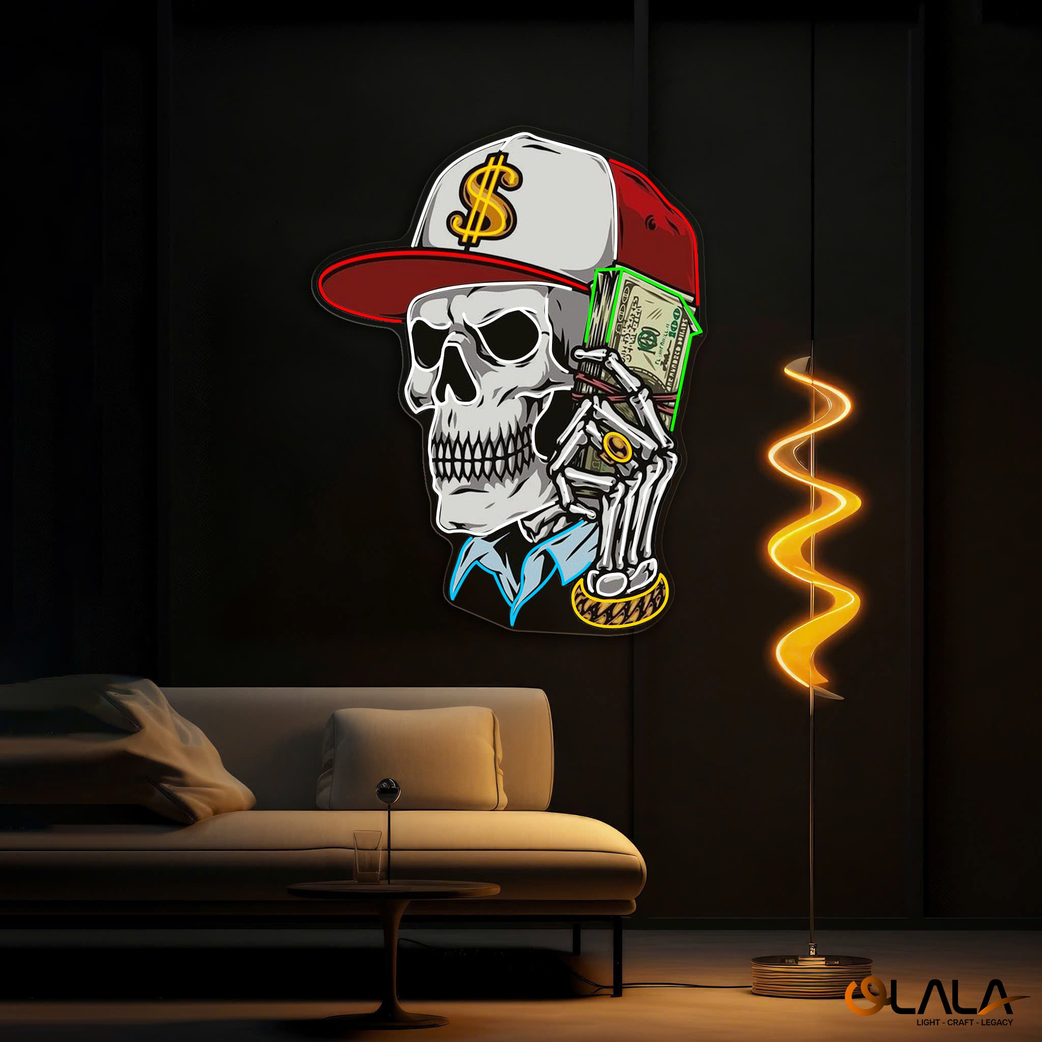 Skull & Dollar Dreams Neon Light Artwork